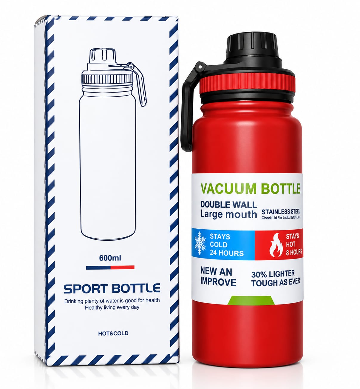 600ml Stainless Steel Water Bottle - Double Wall Insulated Flask - Image 4