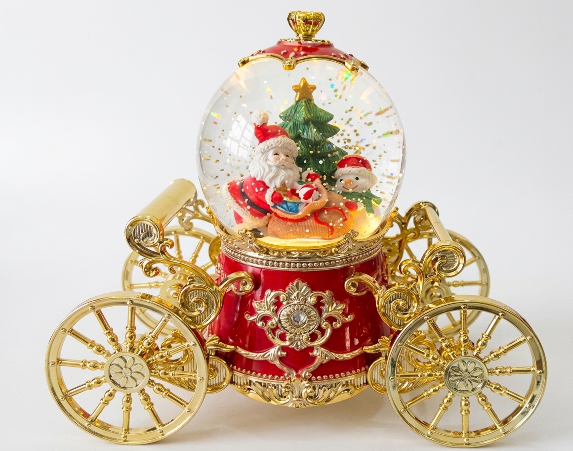 Gold Musical Christmas Snow Globe Carriage