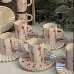 Coffee Cup Set with Red Hearts