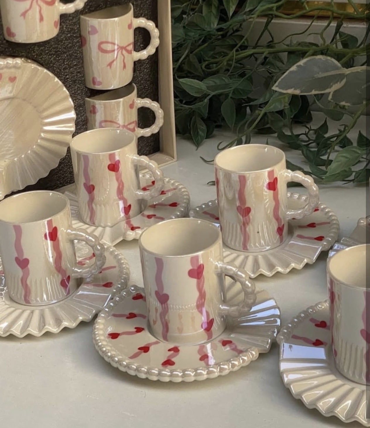 Coffee Cup Set with Red Hearts