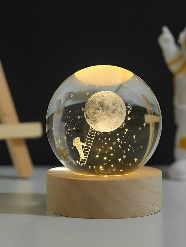 3D Crystal Ball Night Light with Colorful Lighted Base