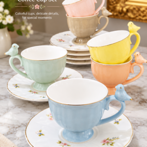 Elegant Colorful Coffee Cup set with Bird