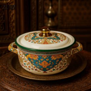 Enamel Casserole Pot Set with Lid and Floral Print