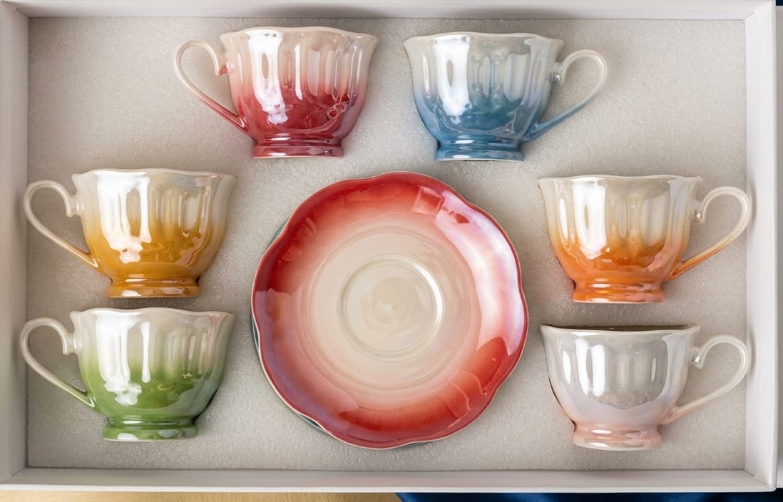 Ombre Pearl Colorful Coffee Cup and Saucer Set