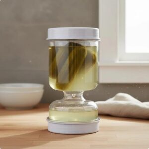 Pickle and Olive Hourglass Jar with Strainer Flip