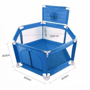 Hexagonal Baby Playpen with Basketball Hoop - Blue