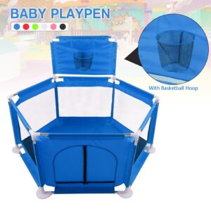 Hexagonal Baby Playpen with Basketball Hoop